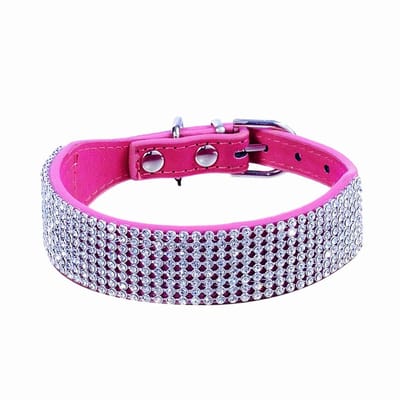 Dailygoody - Strass halsband - Bling halsband voor kleine huisdieren - Felroze - Verstelbare halsband - Kristallen diamanten - Geschikt voor katten en