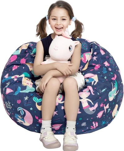 Zitzakhoes Rond - Opbergzak Knuffels - Speelgoed Opbergen - Met Handvat en Rits - 38 inch - Zeemeermin