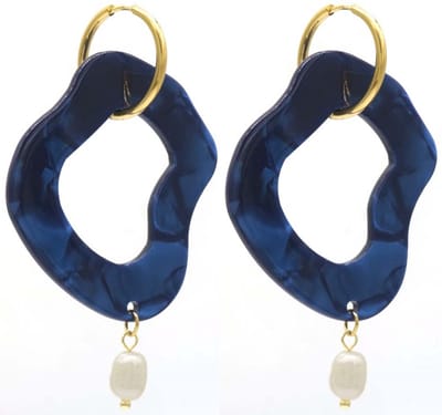 Oorbellen - Abstracte Hanger - RVS - 6 cm - Blauw