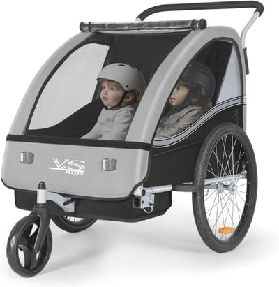 2-in-1 Kinderaanhanger met Buggy-Set en Jogger voor Kinderen - Grijs