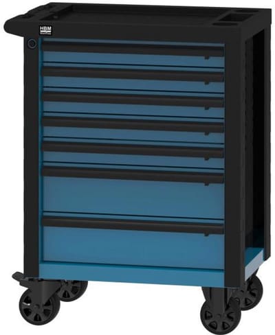 HBM gereedschapswagen blauw 7 laden, 76,5 cm, slot, 4 wielen, max. belasting 190 kg