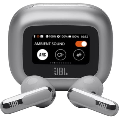 JBL Live Flex 3 - Draadloze Noise Cancelling Oordopjes - Oortjes Draadloos - Bluetooth - Open-fit - Smart Charging Case met Display - 50 uur batterij - Zilver