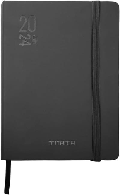 Zwarte Agenda Dagplanner 12 Maanden 2024 met Zak en Potlood 15x21 cm