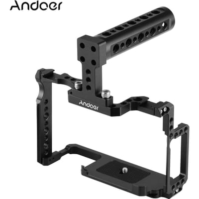 Kit de cage pour caméra + poignée supérieure en alliage d'aluminium avec trous de vis de 1/4 pouce et 3/8 pouce double froid noir