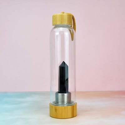 Kristallen Steen Energie Pilaar Glazen Waterbeker Bamboe Deksel Natuurlijke Kristal Set Glazen Beker 550ml white
