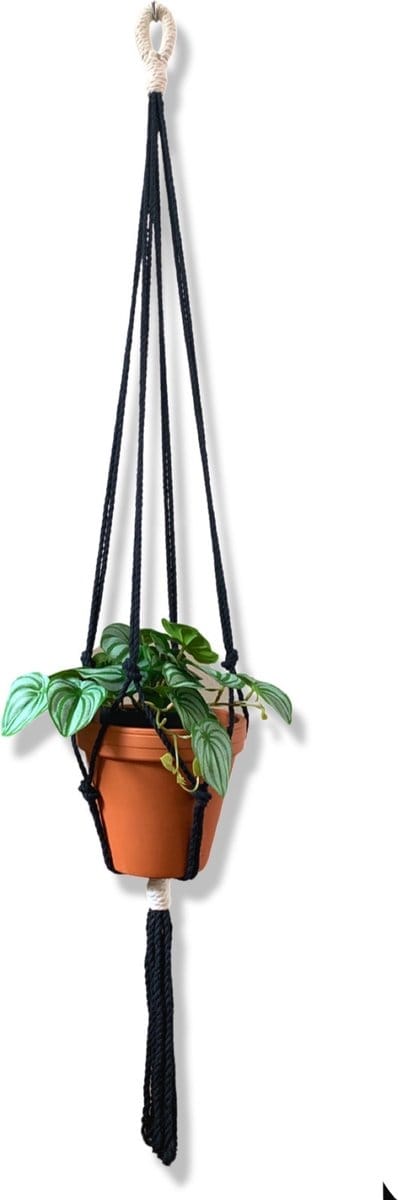 Plantenhanger 'Wacky' Zwart/Wit - 100 cm lang - Katoenkoord - Geschikt voor Pot met Diameter t/m 25 cm - Handgemaakt in ons Macramé Atelier - Prijs per Stuk - Let op: Exclusief Pot - Inclusief Verzendkosten