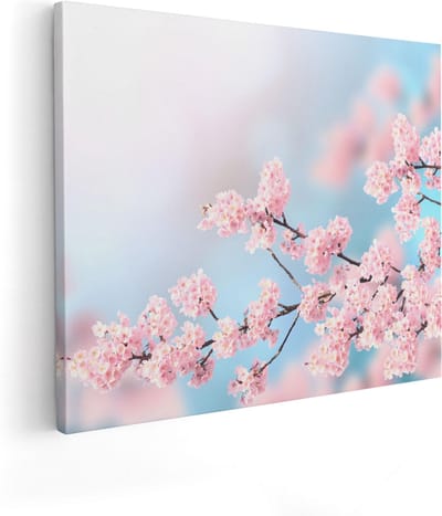 Artaza Canvas Schilderij Bloesem - 100x80 cm - Groot - Wanddecoratie Bloemen - Muurdecoratie Kersenbloesem - Schilderijen Op Canvas Roze