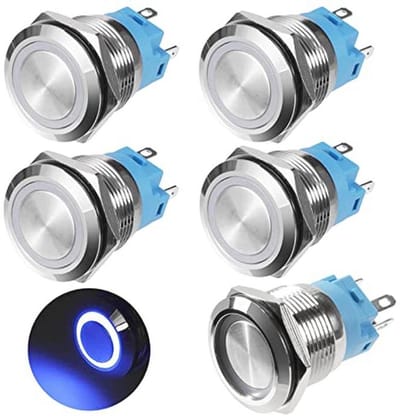 Waterdichte Drukknop met LEDlicht - 19 mm - 12V-24V - 5 Stuks