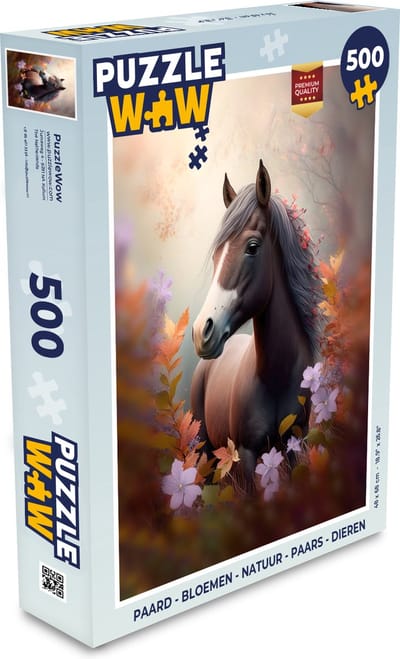 Puzzel Paard - Bloemen - Natuur - Paars - Dieren - Legpuzzel - Puzzel 500 stukjes