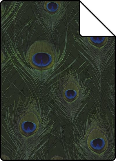 Proefstaal Origin Wallcoverings behang pauwenveren mosgroen - 26,5 x 21 cm - 347765-S