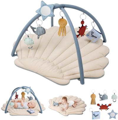 Diary Baby Play Gym, Baby Activity Mat Met 6 Verwijderbare Speelgoed, Eenvoudig Te Installeren En Reinigen, Essentieel Babypakket, Boho Oceaan