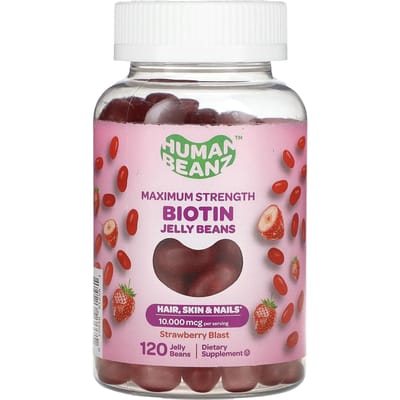 Human Beanz, Biotine Jelly Bean, Maximale Sterkte, Aardbeiensmaak, 2500 mcg, 120 Jelly Beans