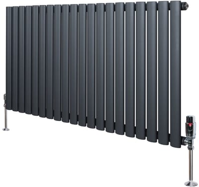Ovale radiator 1 kolom - 600x1200 mm - grijs - thermostaatkraan