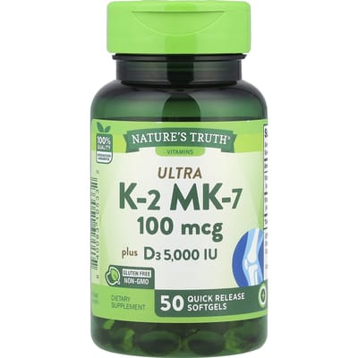Nature'S Truth, Ultra K2 Mk-7 Plus D3, Snel Oplossende Softgels, 50