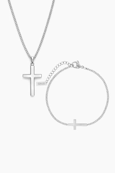 GAUD Kruis Ketting & Armband Sieraden Set Zilver – Stainless Steel – Waterproof – Heren & Dames