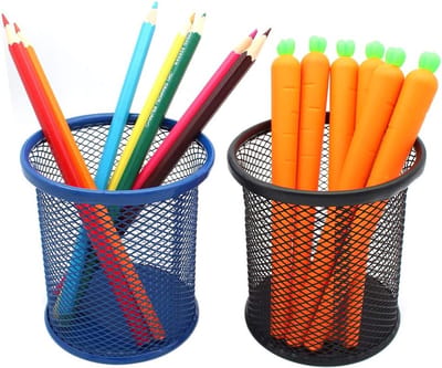 Desktop Pennenhouder Set van 2 - Organisator voor Bureau, Kantoorbenodigdheden en Make-up Kwasten in Zwart en Blauw