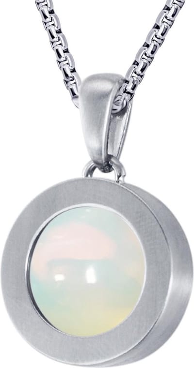 Quiges Dames Ketting met Hanger RVS Zilverkleurig Mat en Opaal Mini Coin - SLSHS501