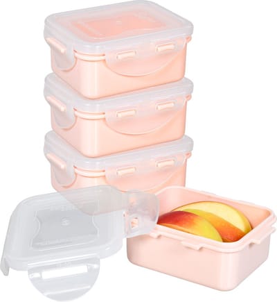 Lock&Lock (mini) Vershoudbakjes set met deksel - Snackdoosjes - Snackbox - Babyvoeding Bewaarbakjes - Diepvriesbakjes - Kinderen en Volwassenen - Luchtdicht - Lekvrij - BPA vrij - PFAS vrij - 180 ml - Pastel Roze - Set van 4 stuks - LocknLock