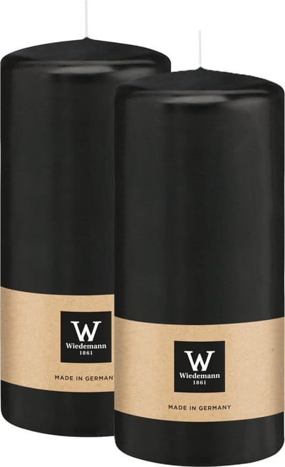 Wiedemann Cilinderkaars/stompkaars - 2x - zwart - 15 x 7 cm - 63 branduren - zuilkaarsen