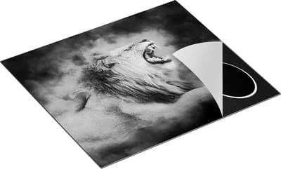 Chefcare Inductie Beschermer Brullende Leeuw - Zwart Wit - 60x50 cm - Afdekplaat Inductie - Kookplaat Beschermer - Inductie Mat