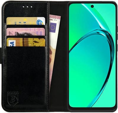 Rosso Element Geschikt voor Oppo A40 / A40m | Wallet Book Case | Portemonnee Hoesje | 3 Pasjes | Magneetsluiting | Stand Functie | Zwart