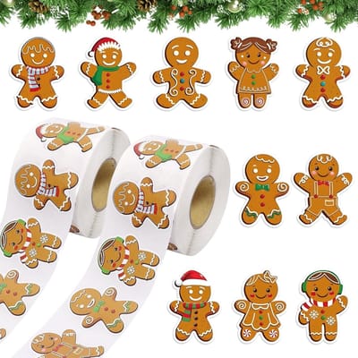 Set van 1000 Zelfklevende Kerststickers met Peperkoekmannetjes, 10 Verschillende Patronen voor het Versieren van Cadeaus, Brieven en Dagboeken