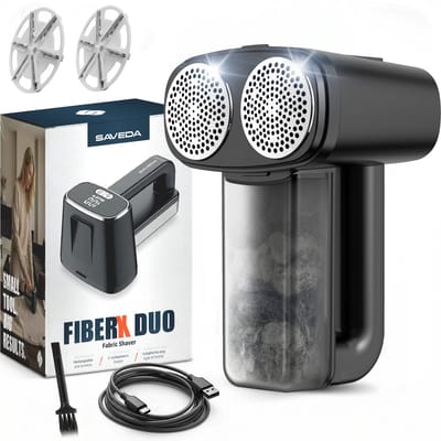SAVEDA Pluizenverwijderaar FiberX Duo - Ontpiller - Elektrische Ontpluizer voor Kleding en Meubilair - Pluizentondeuse - USB C Oplaadbaar - Pluisjes Verwijderaar