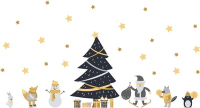 Scandinavische kerststickers onder de sterren - zelfklevende kerststickers - feestdecoraties - 105x70cm