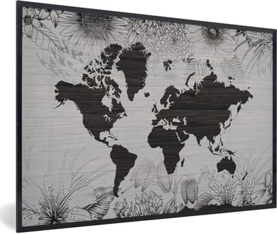 Poster in lijst - Fotolijst 90x60 cm - Posters - Wereldkaart - Planten - Bloemen - Posterlijst zwart - Decoratie - Wanddecoratie woonkamer - Muurdecoratie slaapkamer