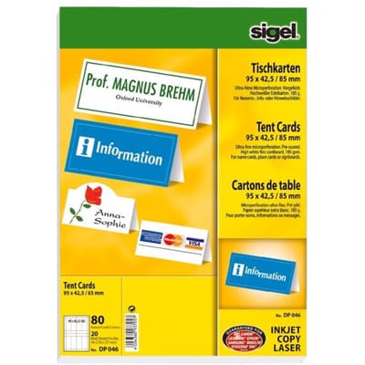 Menukaart Sigel 95x42/85mm - 185 grs hoogwit 80 kaarten