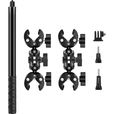 PULUZ PU495B Support de guidon pour moto et vélo, fixation avec pince et kit de perche à selfie de 59 pouces noir