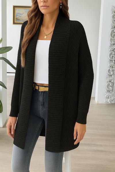 ASTRADAVI Dames Mode - Mooi ribgebreid vest - Warme en comfortabele lange cardigan - One Size - Zwart