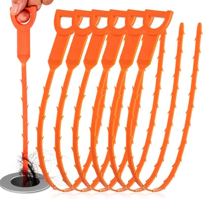 QTTVBTNA – 6 Stuks Afvoerontstopper Tools - voor Gootsteen Douche en Bad - Haar en Vuil Verwijderaar voor Afvoer - Duurzaam Herbruikbaar en Eenvoudig te Gebruiken - Afvoerontstopper - Huishoudelijke Reiniging Accessoire - 50 cm - Oranje kleur
