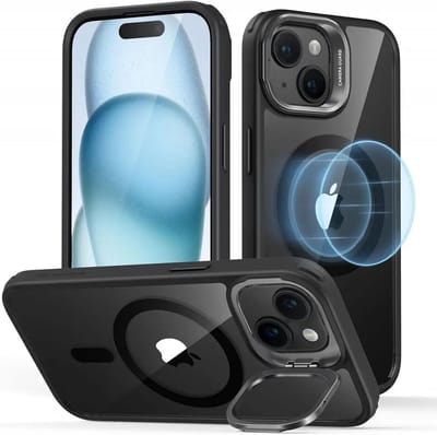 ESR Classic Hybrid HaloLock Hoesje Geschikt voor Apple iPhone 15 Plus - Compatibel met MagSafe - Back Cover met Standaard - Camera Kickstand - Transparant Zwart