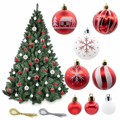 Kerstballen glanzend, onbreekbaar, decoratief, set van 44 stuks