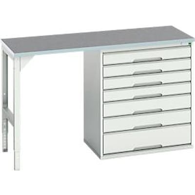 Onderbank Bott verso, linoleumblad, 7 laden, B 1500 x D 600 x H 930 mm, lichtgrijs