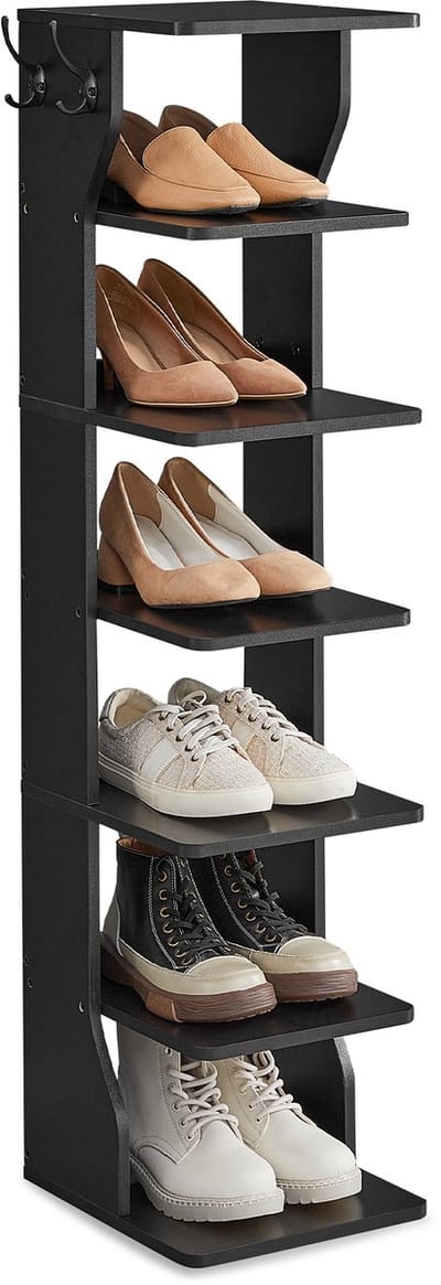 VASAGLE - Schoenenrek - Schoenenrek van Hout - 7 Lagen - Met Haken - Hoog Ontwerp