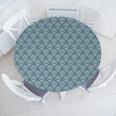 ABAKUHAUS Victoriaans elastisch rond tafelkleed, retro Franse mode, allround elastisch tafelkleed, 100 cm - 110 cm, marineblauw crèmekleurig
