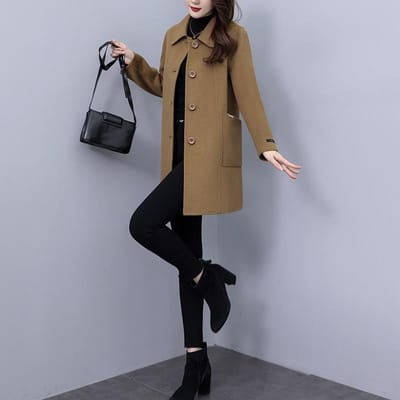 Middelange wollen jas voor dames in de winter Nieuwe stijl, Stijlvol, Kleine warmte en Dikke reversjas 4XL brown