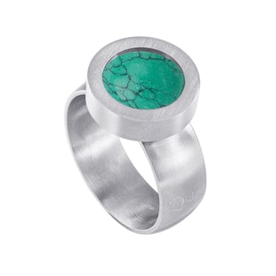 Quiges RVS Schroefsysteem Ring Zilverkleurig Mat 16mm met Verwisselbare Natuursteen Turkoois 12mm Mini Munt
