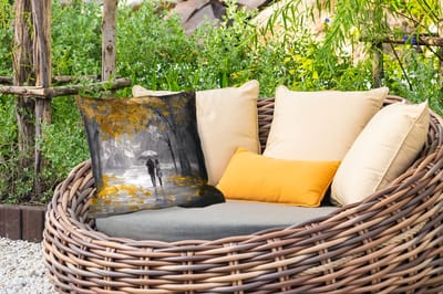 Buitenkussen - Natuur - Geel - Park - Zwart - Wit - 45x45 cm - Weerbestendig