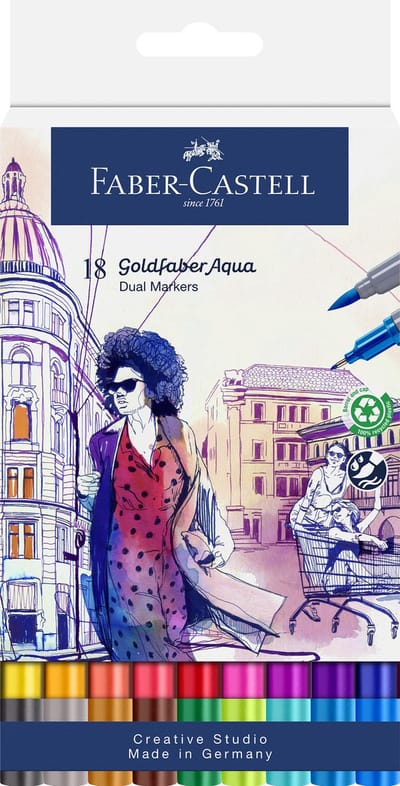Faber-Castell - Duo aquarel marker Goldfaber - etui 18 stuks - brush / 0,6mm - FC-164618