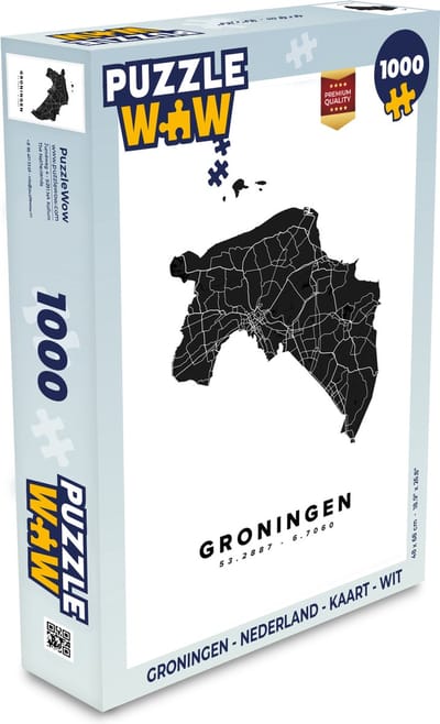 Puzzel Groningen - Nederland - Kaart - Wit - Legpuzzel - Puzzel 1000 stukjes volwassenen
