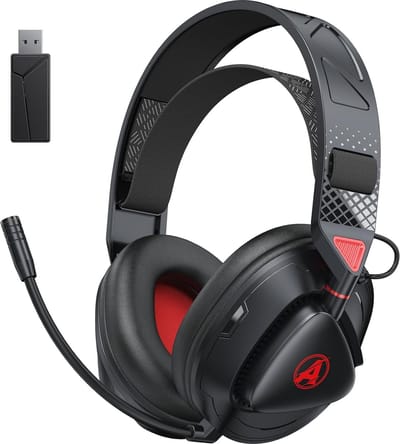 StayPowered Gaming Headset - Draadloos Genot met 50 mm Drivers - Ultra Lage Latenie - Afneembare Microfoon met Ruisonderdrukking - 50 Uur Accuduur - Compatibel met PS5/PS4/PC/Switch - Bluetooth 5.4 - Zwart/Rood - Levering Sneller dan Aangegeven!