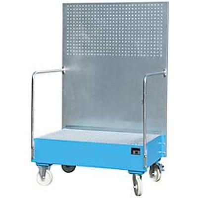 Verrijdbare lekbak, van staal, 215 l opvangvolume voor 2 x 200 liter vaten, blauw gelakt