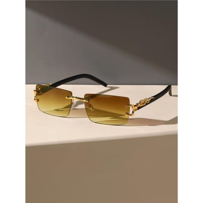 1/PIÈCE Lunettes de Soleil Rectangulaires Sans Monture Tendance à la Mode Personnalisées Protection Solaire Pour l'Usage Quotidien Lunettes de Vie brown