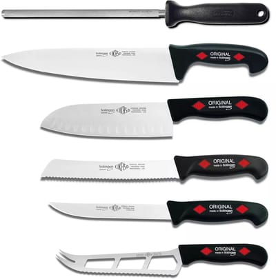 Eikaso Solingen Keukenmessenset 6-Delig – Koksmessen, Santoku & Broodmes – Incl. Aanzetstaal – Gemaakt in Solingen
