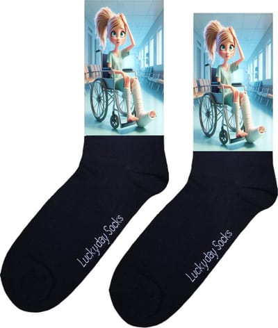 Opkikkertje - bedankje - vrouw blond - gebroken been - ziekenhuis sokken - Verpleging Sokken - Vrolijke sokken - Leuke Sokken - opkikker - beterschap - sokken waar van wordt - LuckyDay Socks - maat 37-44