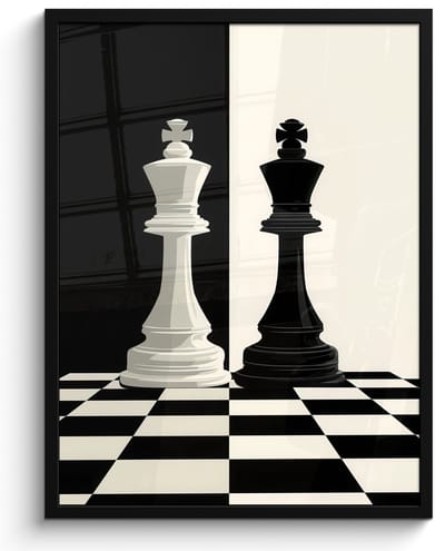 Poster in lijst - Fotolijst 60x80 cm - Posters - Schaakstukken - Koning - Geblokt - Zwart - Posterlijst zwart - Decoratie - Wanddecoratie woonkamer - Muurdecoratie slaapkamer - Kerstversiering - Kerstdecoratie voor binnen - Kerstmis