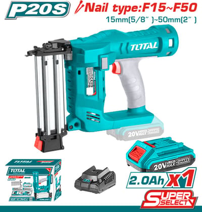 Total Tools 20V accu tacker/spijkerpistool – F15-F50 – set met accu, lader en koffer